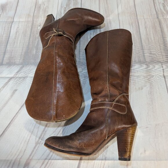 Alaskan Brown Leather Heeled Mid-Calf Boots Women's 7.5 Made in Canada - Picture 9 of 9